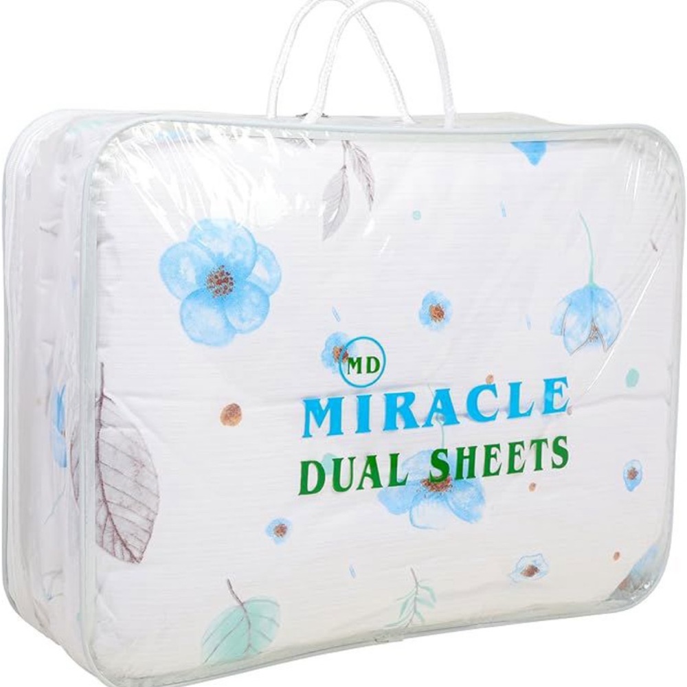 Miracle Dual Waterproof Bed Sheets - White and Blue